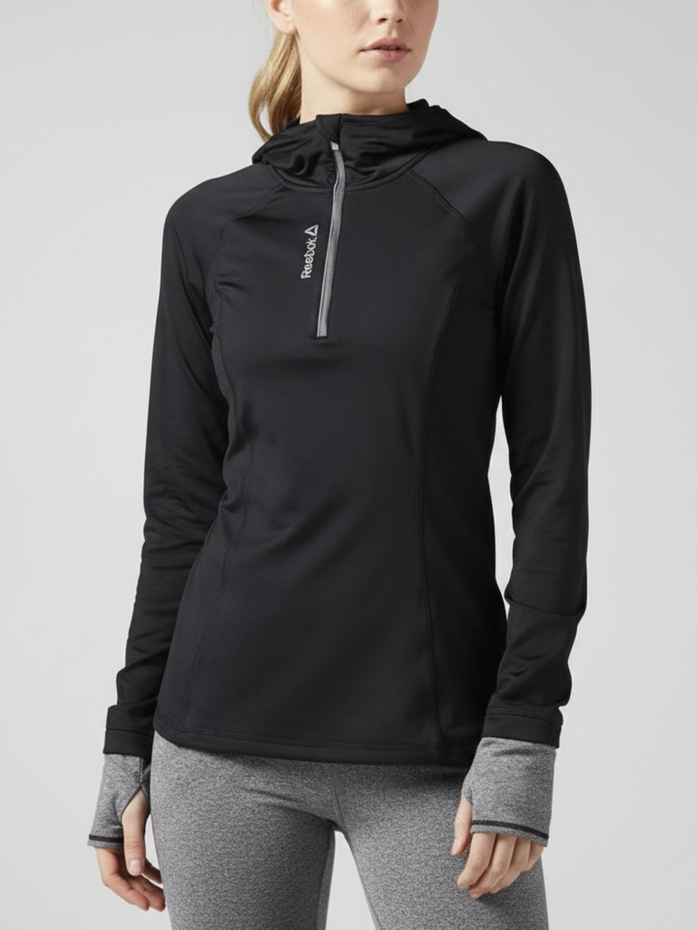 Reebok Women's Black Quarter-Zip Long Sleeve Athletic Pullover Top M